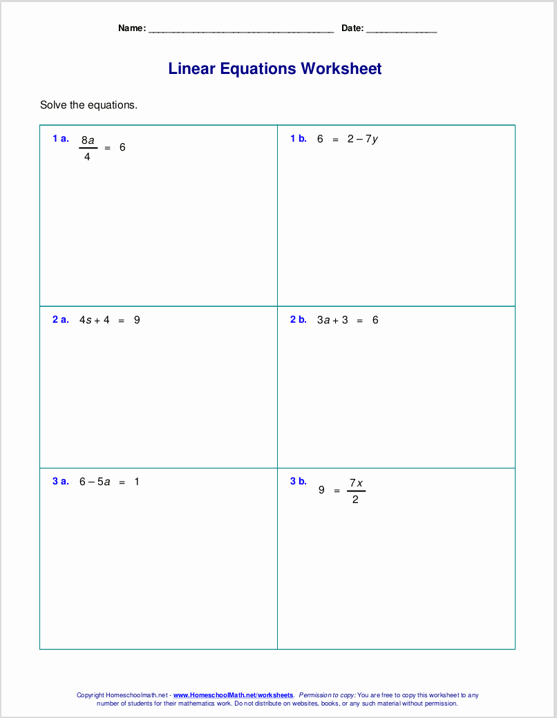 Linear Equations Worksheet Pdf New Free Worksheets for Linear Equations Grades 6 9 Pre