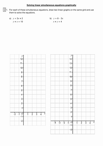 Linear Equations Worksheet Pdf New solving Linear Simultaneous Equations Graphically by