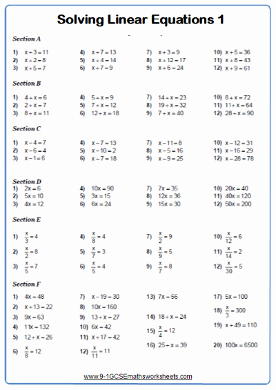 Linear Equations Worksheet with Answers Beautiful solving Linear Equations Worksheet Practice Questions