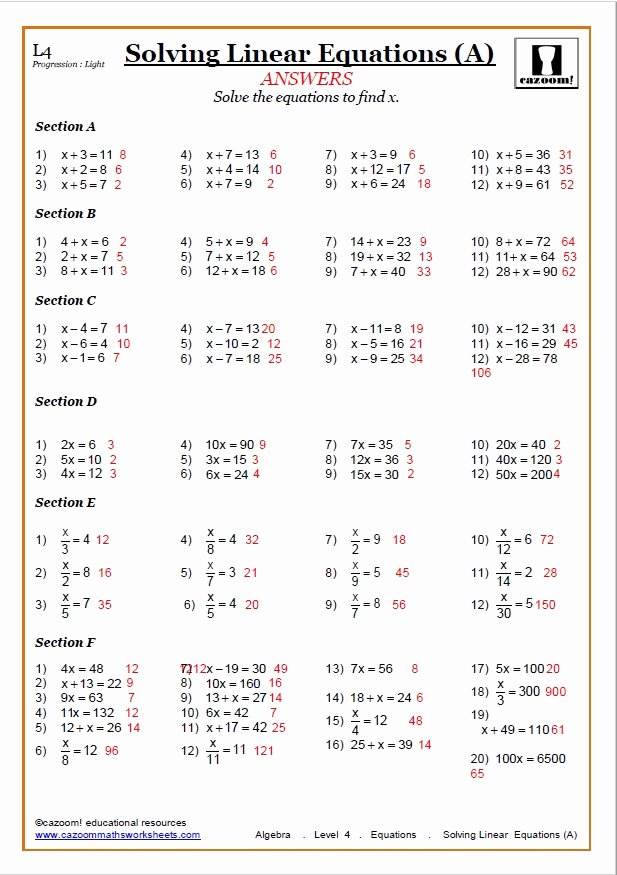 Linear Equations Worksheet with Answers New solving Equations Worksheets