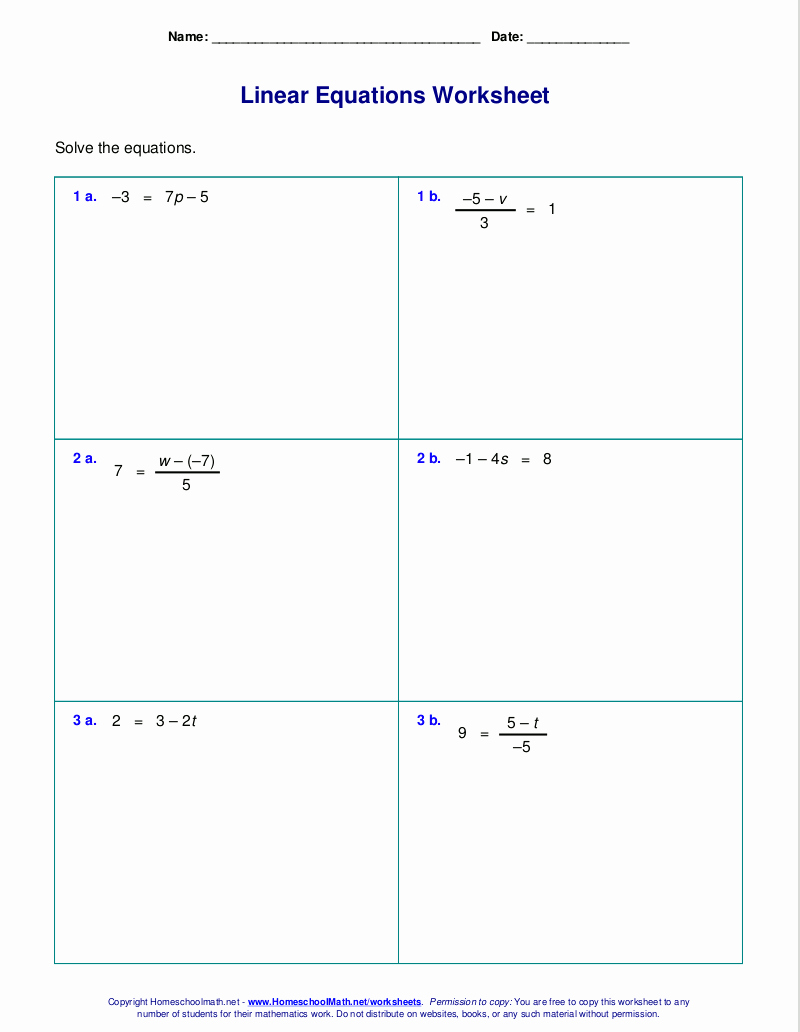 Linear Equations Worksheet with Answers Unique Free Worksheets for Linear Equations Grades 6 9 Pre