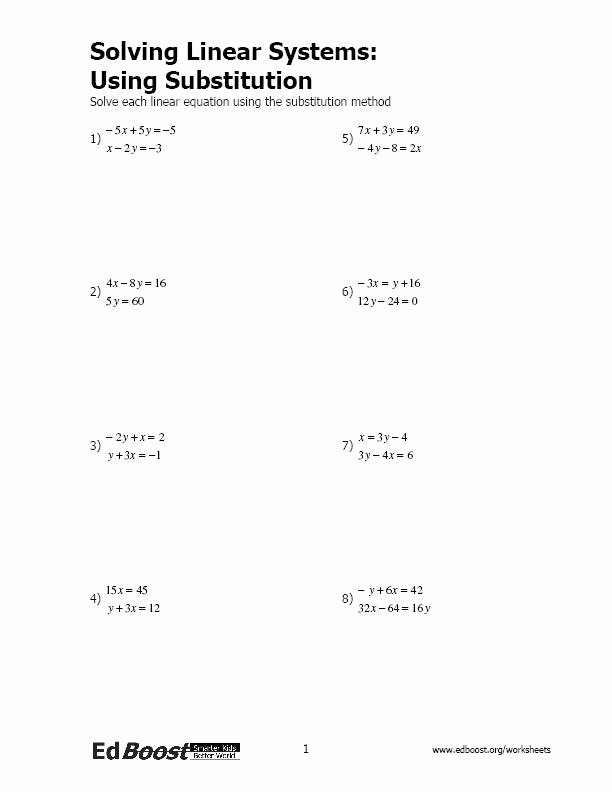 Linear Equations Worksheet with Answers Unique solving Linear Systems Using Substitution