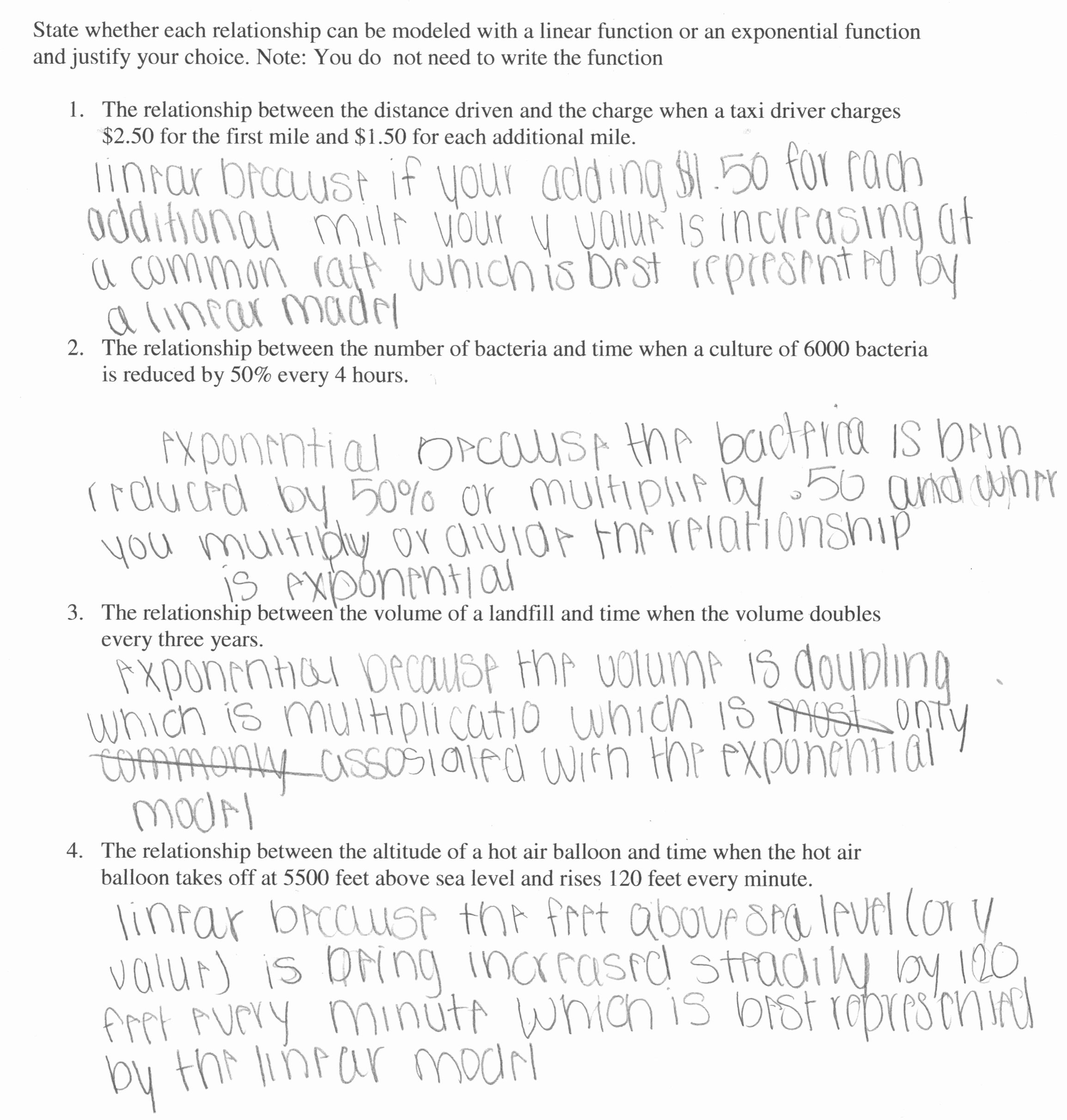 Linear Function Word Problems Worksheet Luxury Linear or Exponential