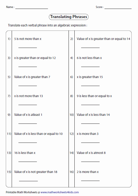 Linear Inequalities Word Problems Worksheet Unique Inequalities Worksheets