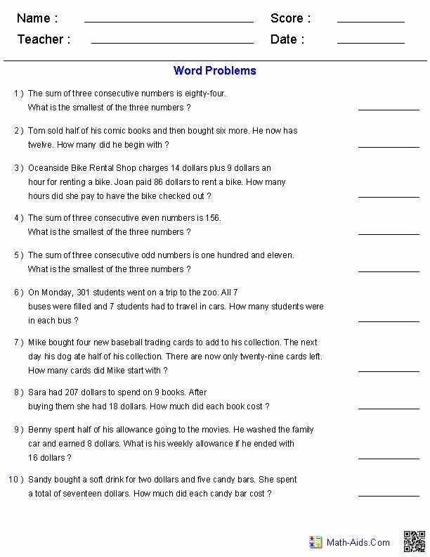 Linear Inequalities Word Problems Worksheet Unique Two Step Equation Word Problems Worksheets