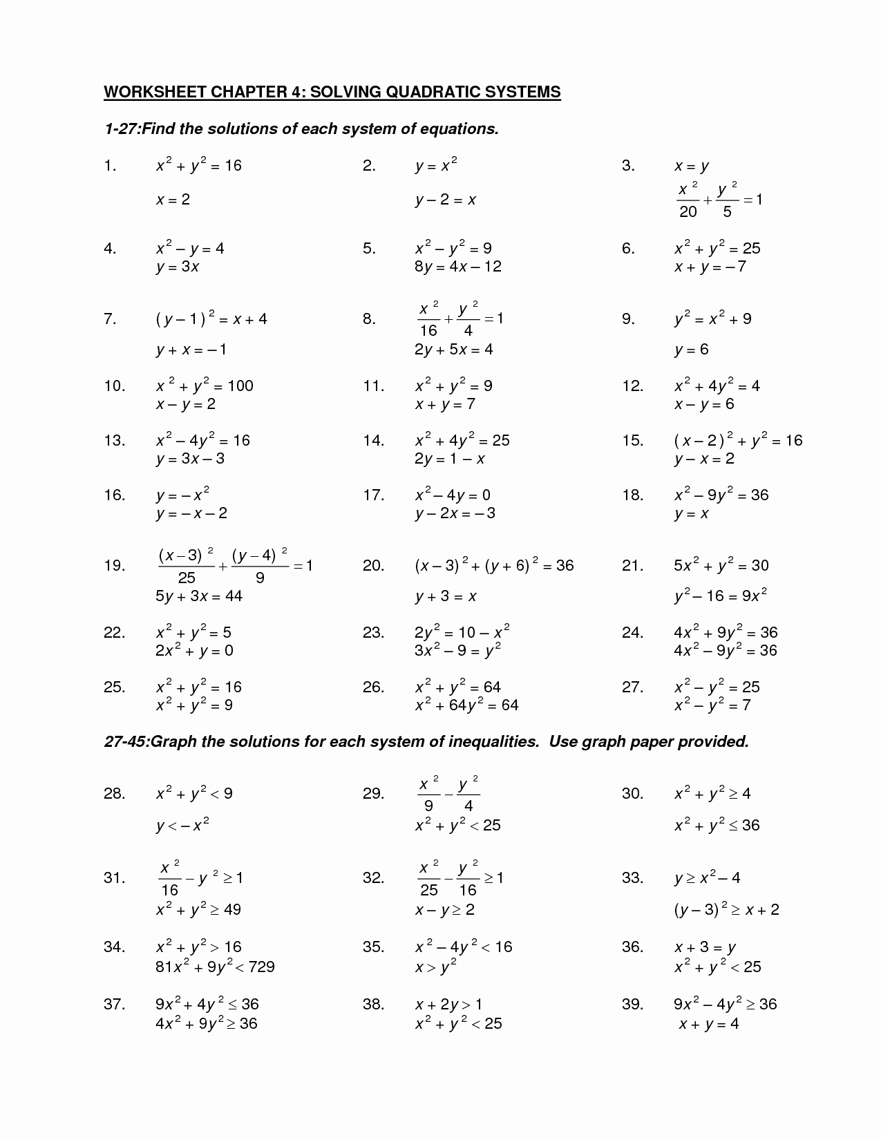 Linear Quadratic Systems Worksheet Lovely Systems Linear and Quadratic Equations Worksheet the