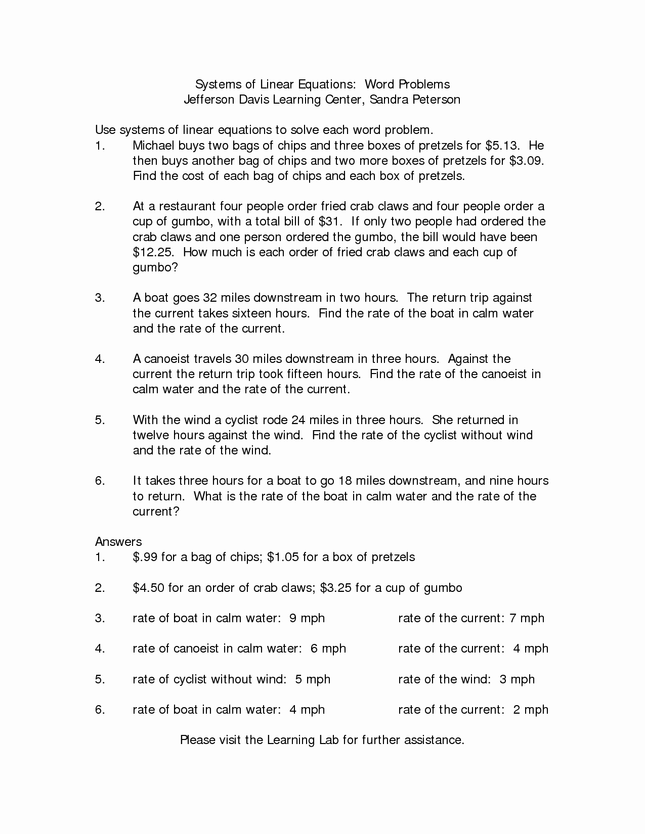 50 Linear Word Problems Worksheet