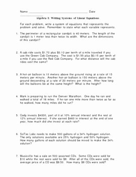 Linear Word Problems Worksheet Elegant Writing Systems Of Linear Equations Word Problems by