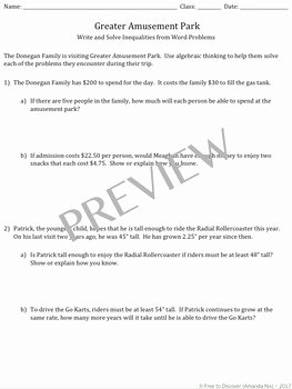 Linear Word Problems Worksheet Inspirational Linear Inequalities Word Problems Discovery Worksheet by