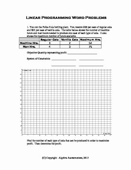 Linear Word Problems Worksheet New Systems Of Inequalities Linear Programming Worksheet