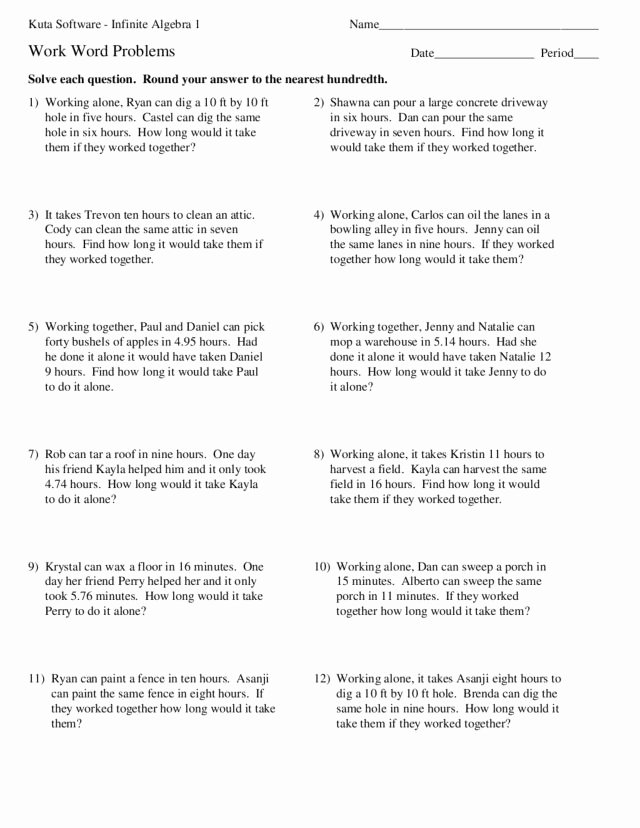 Linear Word Problems Worksheet New Work Word Problems Worksheet for 8th 10th Grade