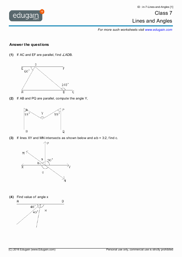 Lines and Angles Worksheet Beautiful Year 7 Math Worksheets and Problems Lines and Angles