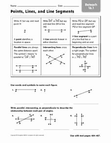 Lines and Angles Worksheet New Points Lines and Line Segments Reteach 16 1 Worksheet