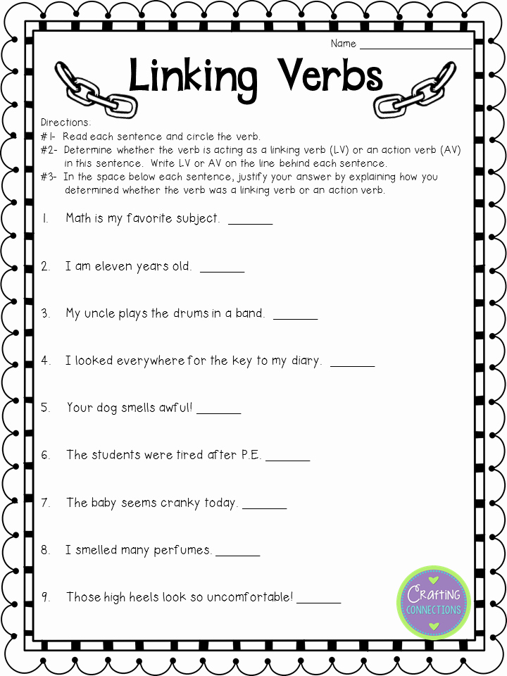 Linking and Helping Verbs Worksheet Fresh Crafting Connections Linking Verbs Anchor Chart for