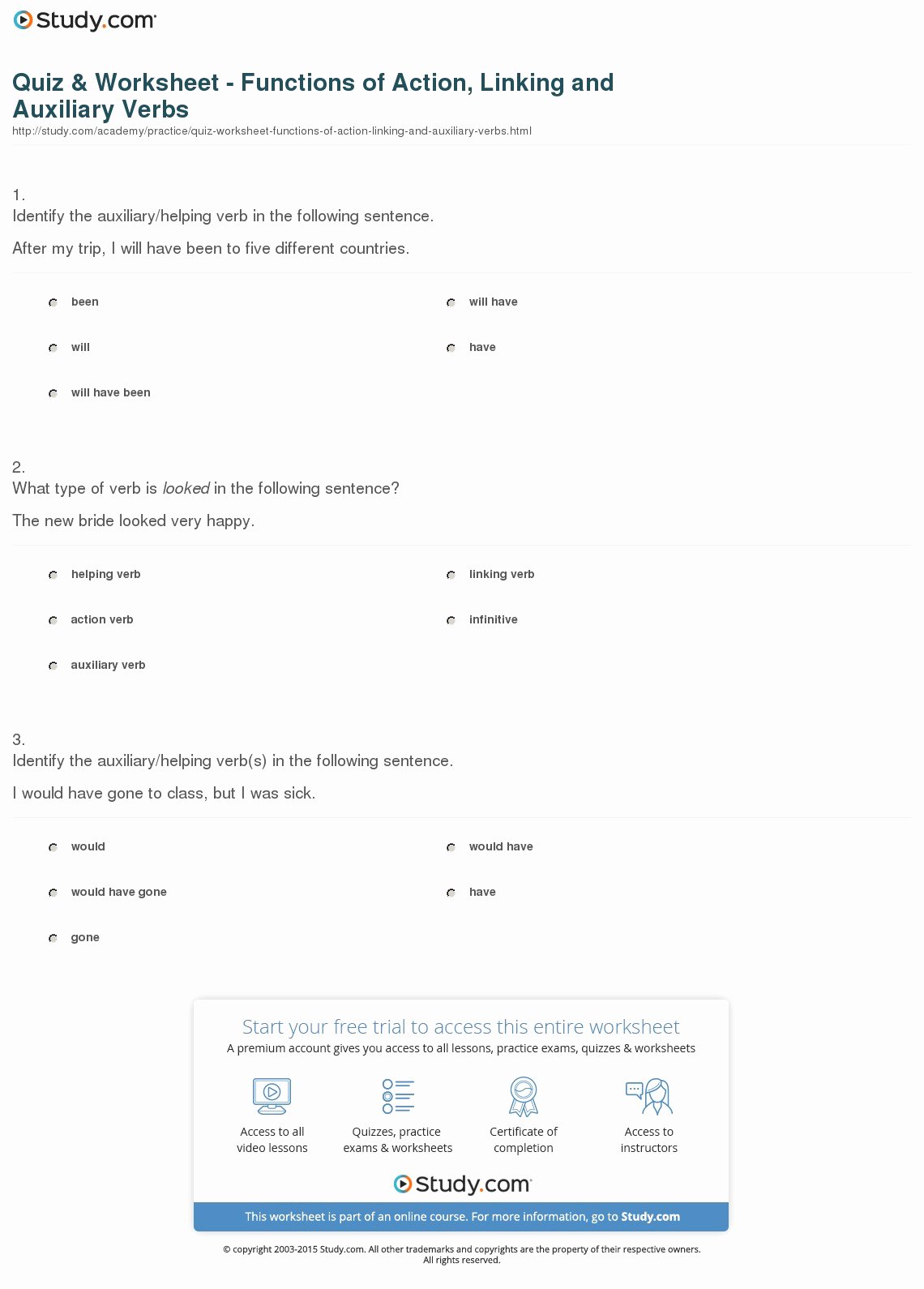 Linking and Helping Verbs Worksheet New Quiz &amp; Worksheet Functions Of Action Linking and