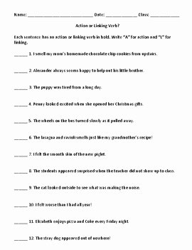 Linking and Helping Verbs Worksheet Unique Action or Linking Verb Worksheet by Catherine Schweer