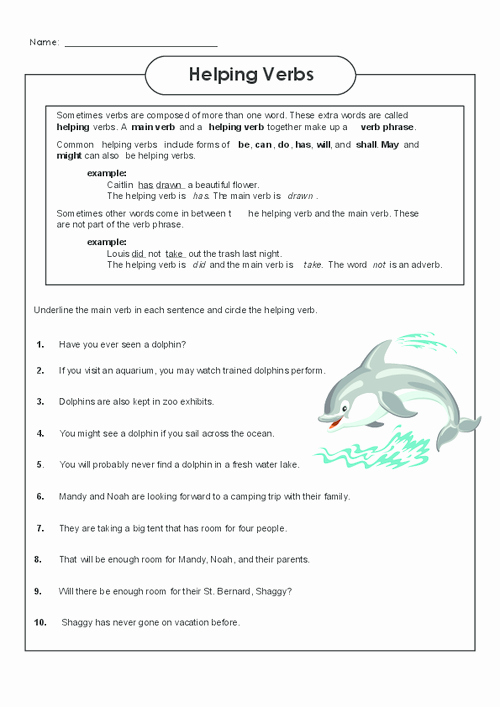 Identifying Helping Verbs Worksheet