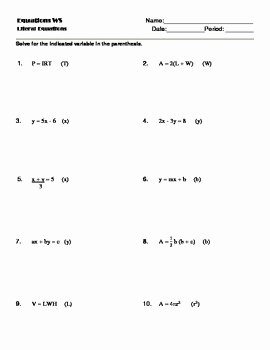 Literal Equations Worksheet Algebra 1 Awesome solving Literal Equations Notes and Worksheet solving for