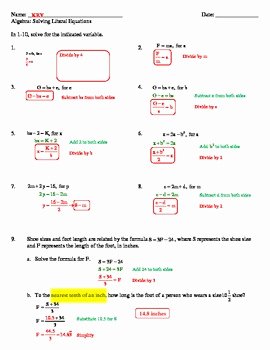 Literal Equations Worksheet Algebra 1 Elegant solving Literal Equations Worksheet by Mon Sense 4 the