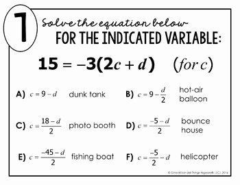 Literal Equations Worksheet Algebra 1 Lovely Literal Equations Math Lib by All Things Algebra