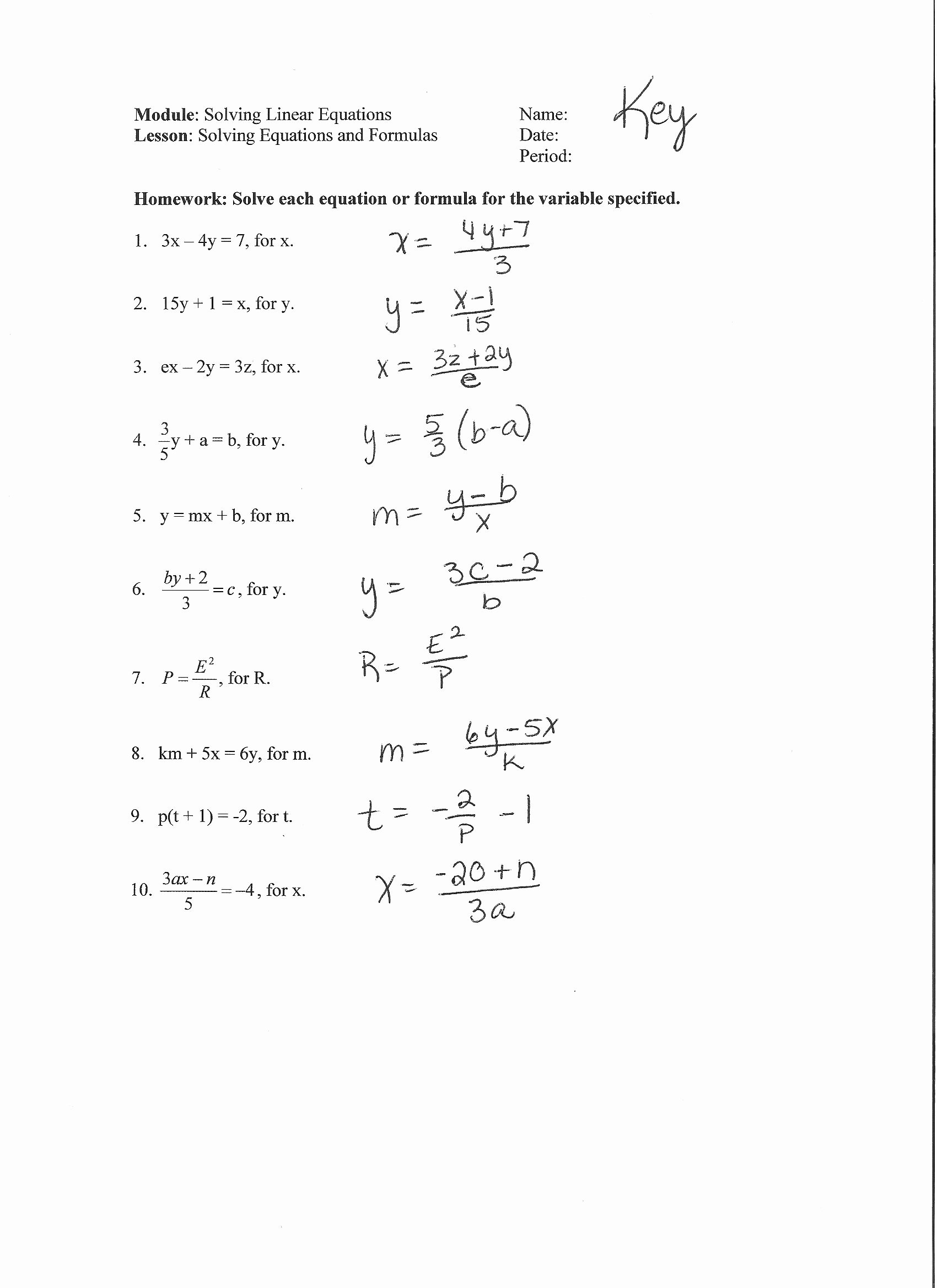 Literal Equations Worksheet Answer Inspirational Alex