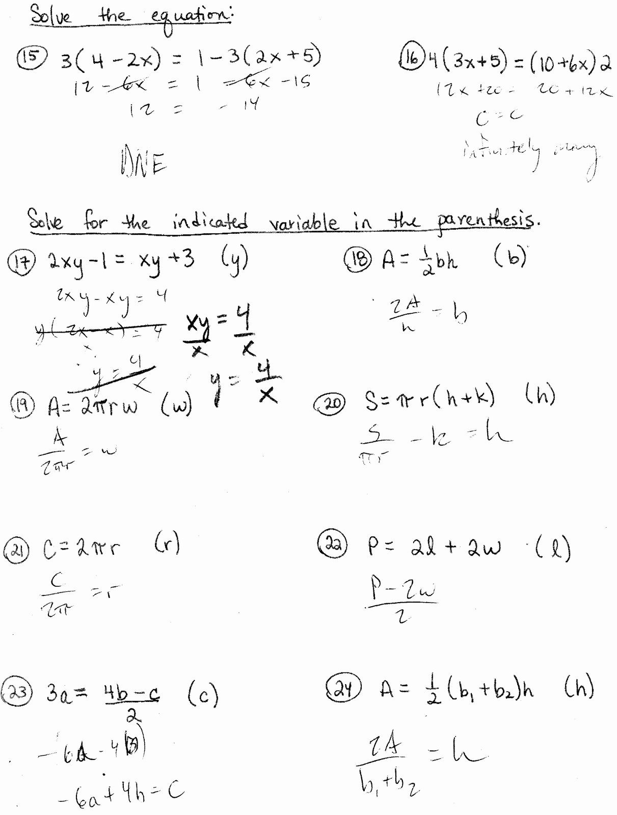 50 Literal Equations Worksheet Answer Key