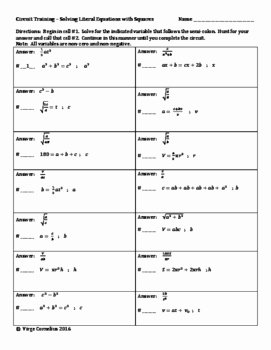 Literal Equations Worksheet Answer Key Best Of Circuit Training solving Literal Equations with Squares