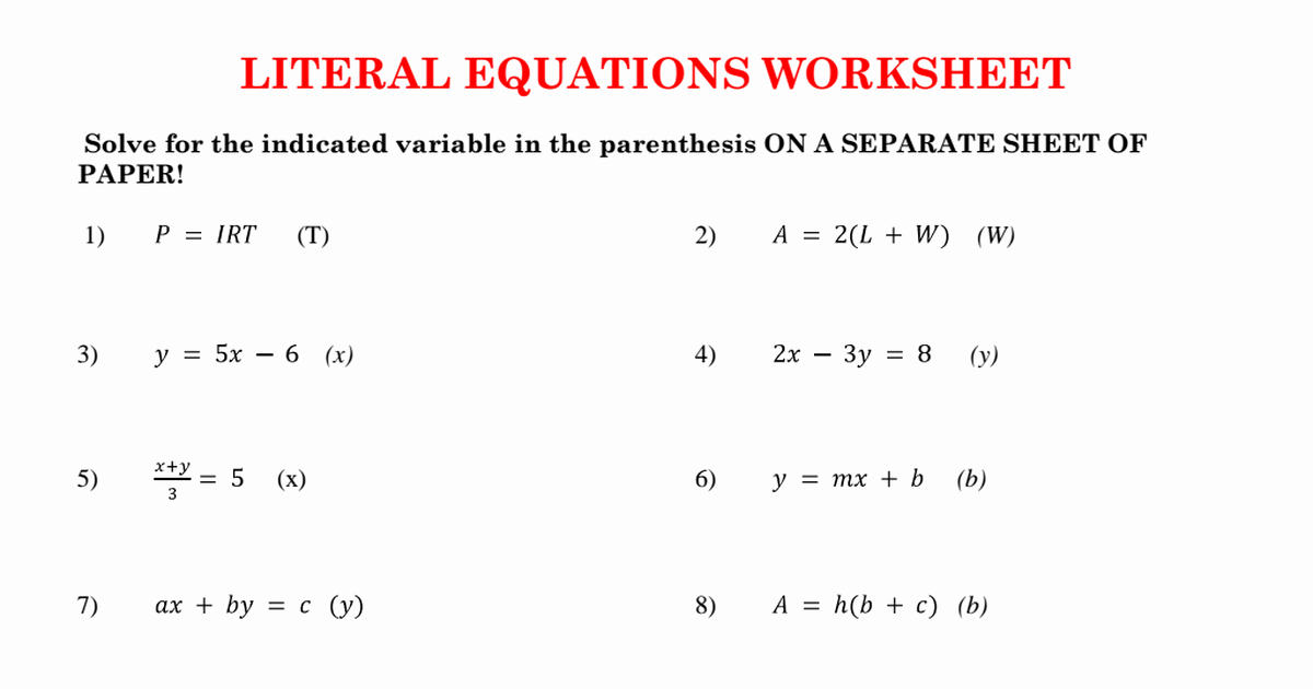 Literal Equations Worksheet Answer Lovely A Ced 4 Literal Equations Worksheet Pdf Google Drive