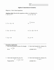 Literal Equations Worksheet Answers Luxury solving Literal Equations Worksheet for 9th 12th Grade