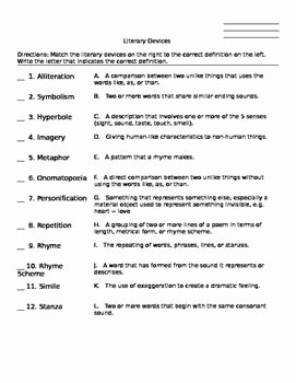 Literary Devices Worksheet Pdf Lovely Literary Devices Quiz Matching Activity by Kristen Loesch