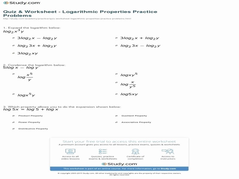 Logarithm Worksheet with Answers Beautiful Properties Logarithms Worksheet Answers Free