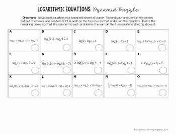 Logarithm Worksheet with Answers Best Of Logarithmic Equations Pyramid Sum Puzzle by All Things