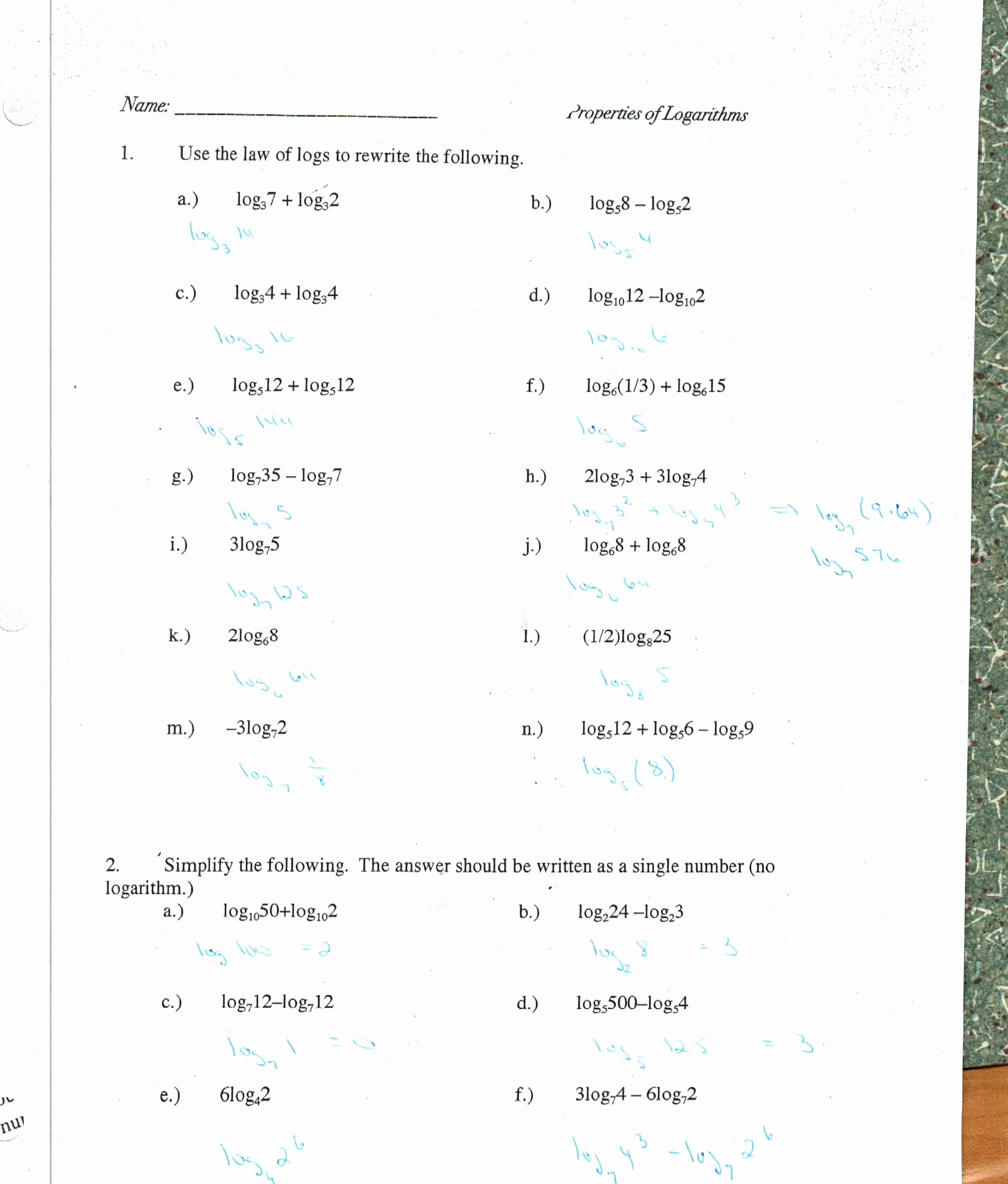 Logarithm Worksheet with Answers Elegant Expanding and Condensing Logarithms Worksheet with Answers