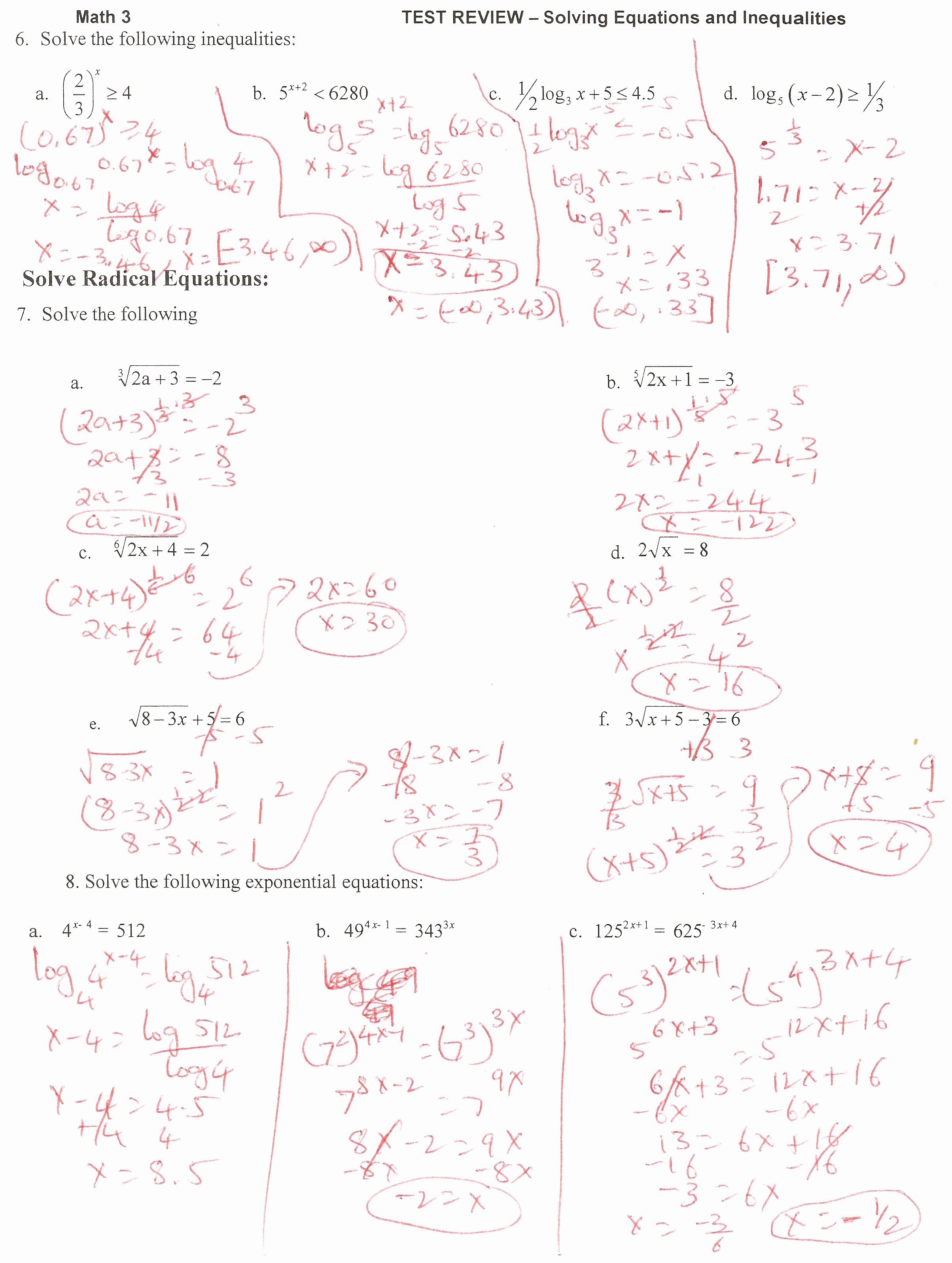 Logarithm Worksheet with Answers Inspirational 7 4 solving Logarithmic Equations and Inequalities Answers