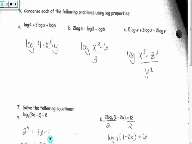 Logarithm Worksheet with Answers Inspirational Properties Logarithms Worksheet Answers Free