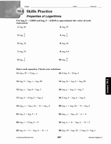 Logarithm Worksheet with Answers Unique 10 3 Skills Practice Properties Of Logarithms 10th 12th