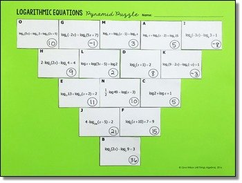 Logarithmic Equations Worksheet with Answers Elegant Logarithmic Equations Pyramid Sum Puzzle by All Things