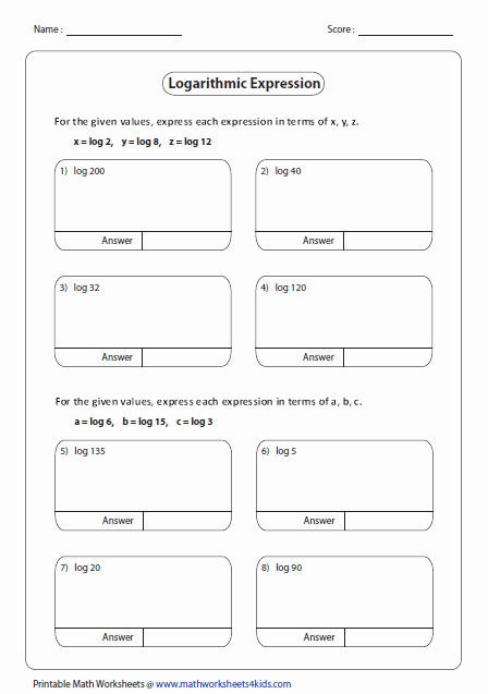 Logarithmic Equations Worksheet with Answers Unique Logarithms Worksheets