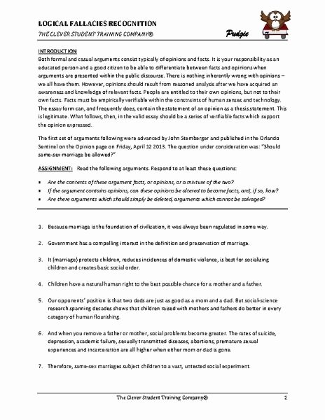 Logical Fallacies Worksheet with Answers Awesome Logical Fallacies Recognition Worksheet