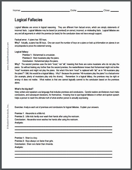 Logical Fallacies Worksheet with Answers Beautiful Logical Fallacies Worksheet Free to Print Pdf