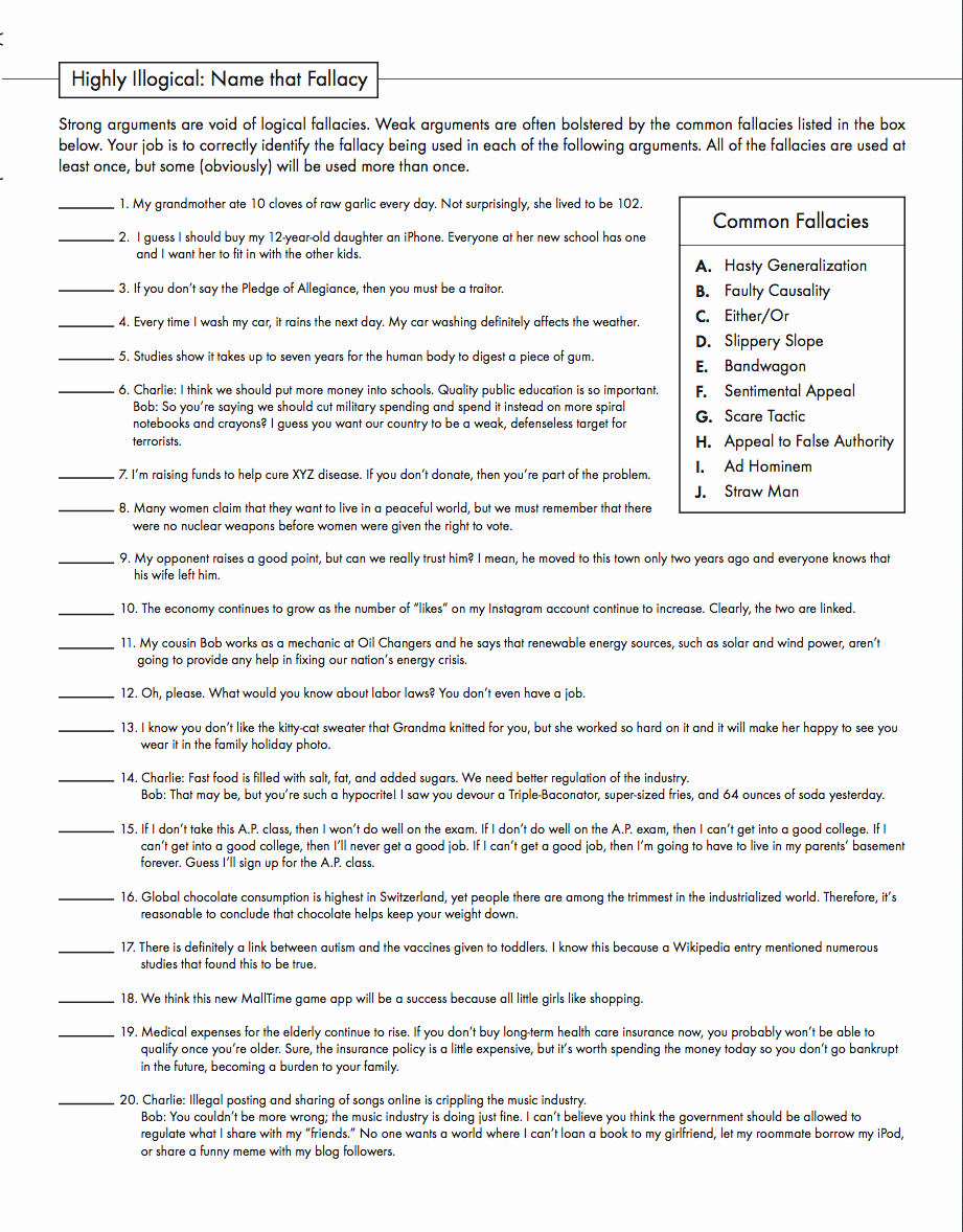 50 Logical Fallacies Worksheet With Answers Chessmuseum Template Library