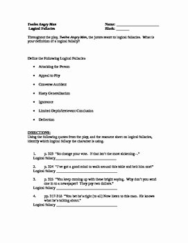 Logical Fallacies Worksheet with Answers Inspirational 12 Angry Men Logical Fallacies Worksheet assignment
