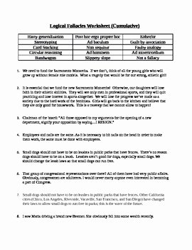 Logical Fallacies Worksheet with Answers Inspirational Logical Fallacies Worksheet by Take Two and Write Me In