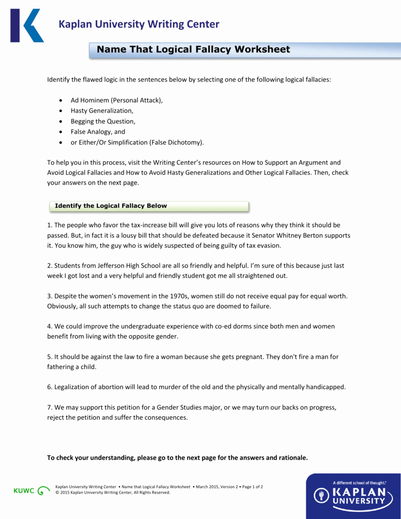 50 Logical Fallacies Worksheet With Answers Chessmuseum Template Library