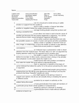Logical Fallacies Worksheet with Answers Luxury Persuasive Technique and Logical Fallacy Definitions by