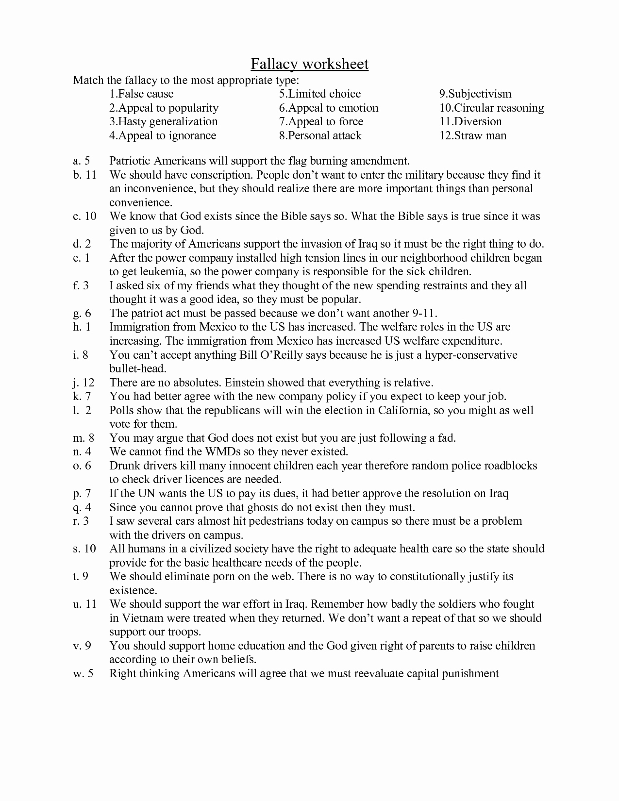 Logical Fallacies Worksheet with Answers Unique 14 Best Of Amendment Matching Worksheet 27