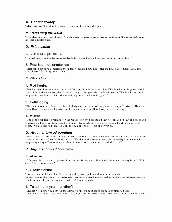Logical Fallacies Worksheet with Answers Unique Logical Fallacies