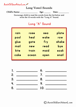 Long A sound Words Worksheet Elegant Writing Words with Long Vowel sounds Aussie Childcare