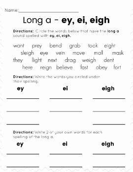 Long A sound Words Worksheet Fresh Long A Spelled Ey Ei Eigh by Super Sups
