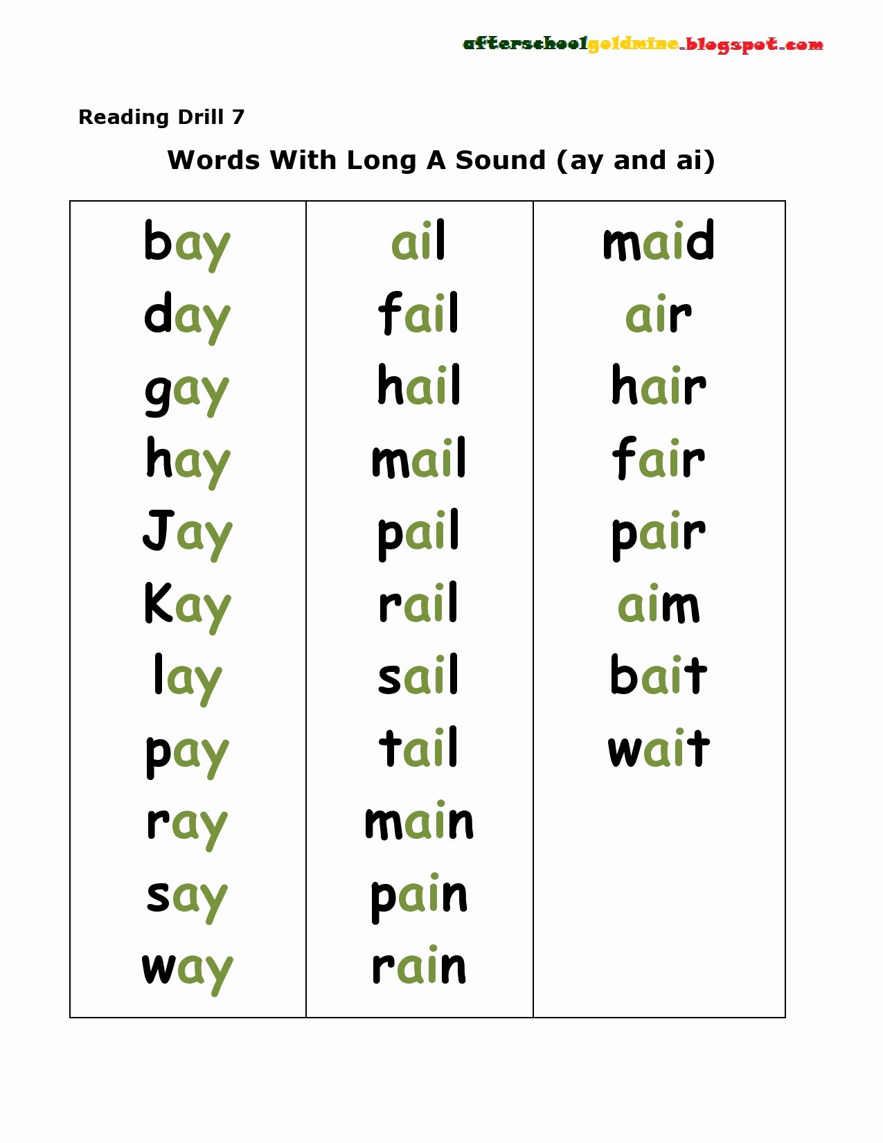 Long A sound Words Worksheet New Long A sound Words Worksheet the Best Worksheets Image